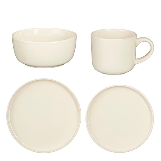 Mica Decorations Ozzu Geschirrset weiß - 16-teilig - zeitloses Steingeschirr für 4 Personen - mikrowellengeeignet