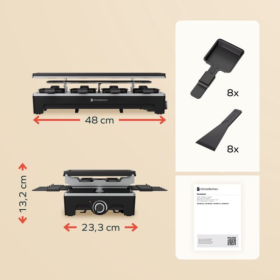 KitchenBrothers Gourmet Set - 1500W - Gourmetteller 8 Personen - Set mit Pfannen und Spateln - 46,5 x 23 cm - Schwarz