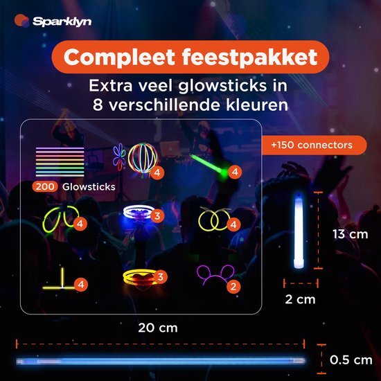 Sparklyn XXL Glow in the Dark Stick Set - 380 Stück Glowsticks mit Zubehör - Breaking Sticks - Neon Party