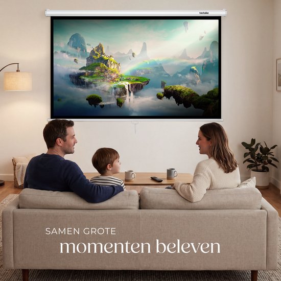 tectake® Beamer-Leinwand – 72 Zoll (183 cm) – 16:9-Projektionsleinwand – Wand- oder Deckenmontage – 4K HD – Aufrollbar – Ausziehbar – Projektionsleinwand – Präsentationsleinwand – Heimkino – Inklusive Befestigungsmaterial