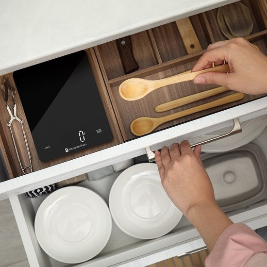 KitchenBrothers Küchenwaage - Küchenwaage - Digital - 1g bis 10kg - Batterien enthalten - Glas/Schwarz