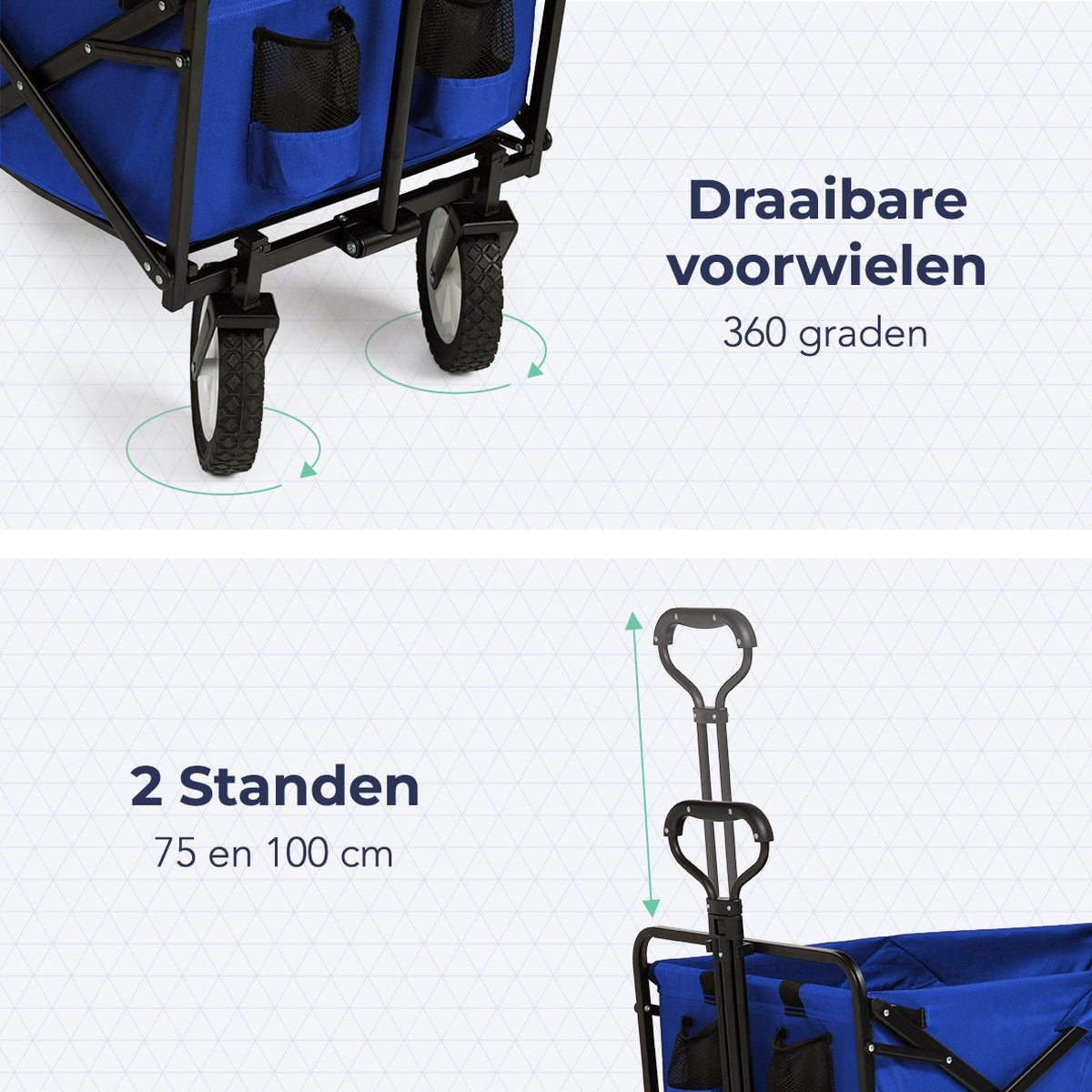 LifeGoods Bollerwagen - faltbar - drehbare Räder - 2 Ständer - 70kg Tragfähigkeit - Blau