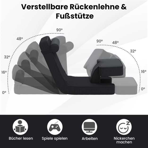 Coast Klappbarer Bodensessel – 5 Verstellstufen – 84 x 50 x 67 cm – Schwarz