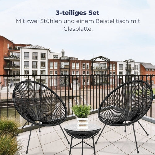 LifeGoods - Acapulco Bistro Set - 3-tlg. - Gartenset mit Beistelltisch - Schwarz