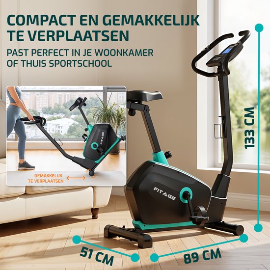 FITAGE Hometrainer - Fitness Bike mit 32 Widerstandsstufen - Tablet Halterung für Bluetooth Kinomap & Zwift - Bike Low Entry, Ergonomisch & Leise - Hometrainer Fitness für Zuhause
