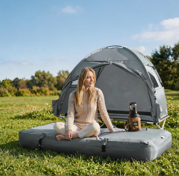 SoBuy Aufblasbare Campingmatratze – Grau – 191 x 76 x 22 cm – für eine Person, mit Kissen und Pumpe