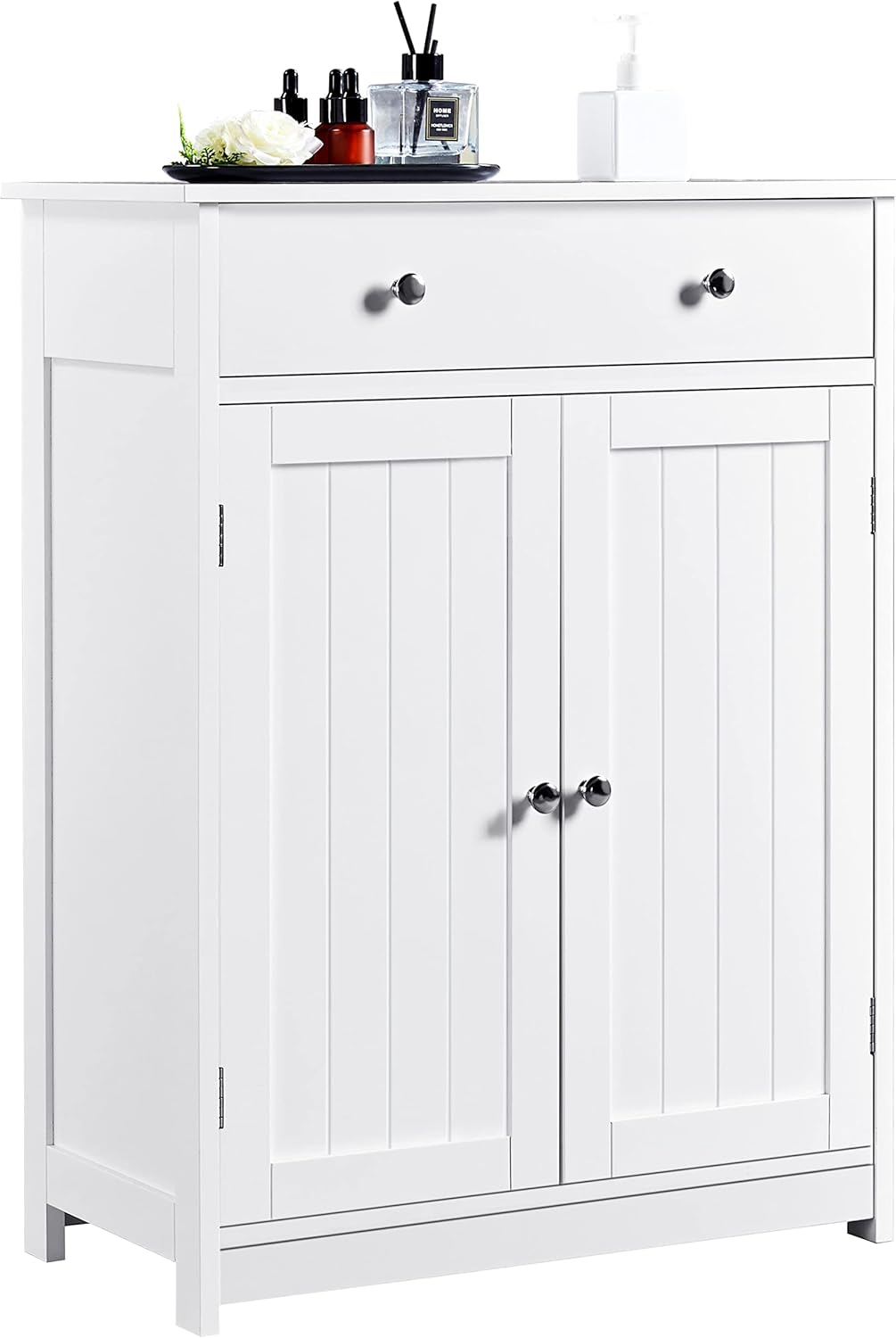 Yaheetech Badezimmerschrank 60 x 30 x 80 cm – Weiß – 2 Türen – Große Schublade – Verstellbare Einlegeböden