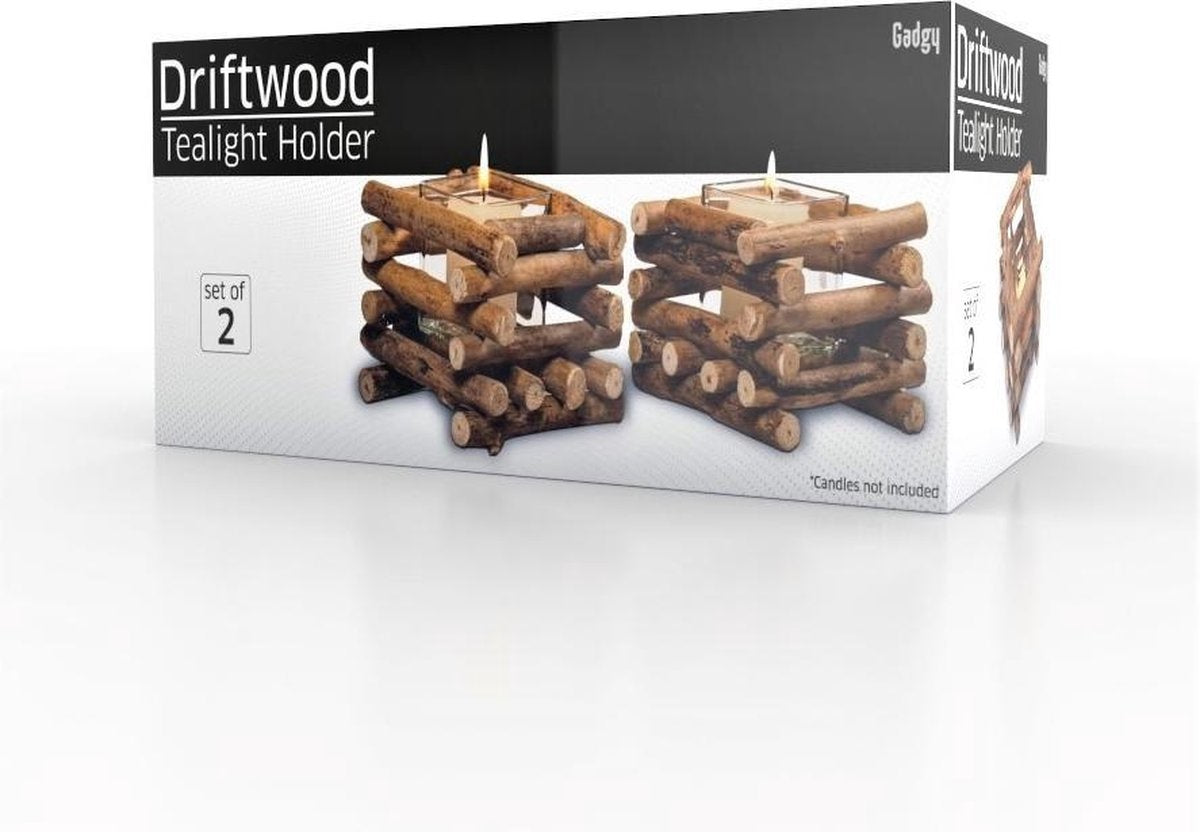 Gadgy Wax Light Holder Driftwood - Teelichthalter - 2er Set - Windlicht -15x15cm - Auch für Kerzen