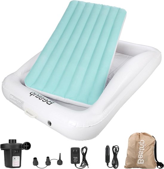 Bestrip Kinderluftbett - Mit elektrischer Pumpe und Fallsicherung - 2-in-1-Kinderreisebett 157 x 96 x 30 cm