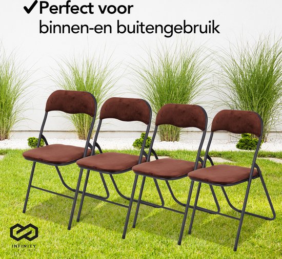 Infinity Goods Klapstoel - Vouwstoel - Fluweel - Eettafelstoel - Opklapbare Stoel - 43 x 47 x 80 CM - Stoel - Bruin