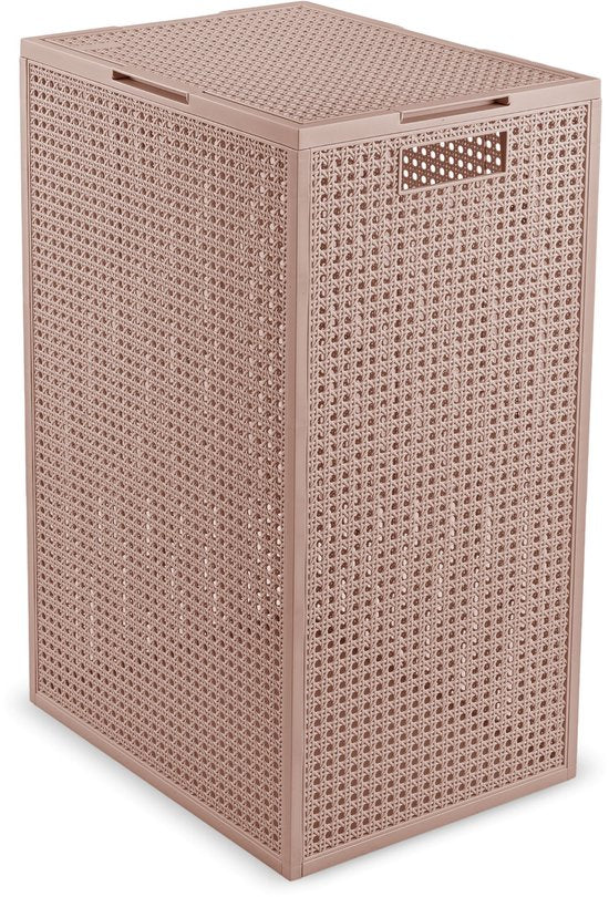 Curver Kaya Wäschekorb mit Deckel – 60 l – 38 x 29 x 58,5 cm – Warm Taupe