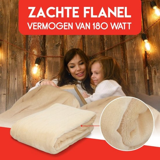 Alpina Heizdecke - Elektroheizung - 1 Person - Flanell - mit Zeitschaltuhr - 10 Heizstufen - 130x180 cm - Beige