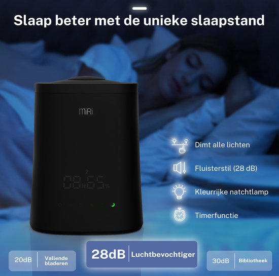 MiRi Nimbus - Luftbefeuchter - Luftbefeuchter - 4.5L - Luftfeuchtigkeitsmesser - Ionisator - 50m² - Ultraschall - Fernbedienung - Touch Controls - Aromatherapie