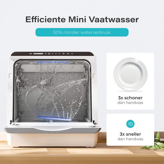 EcoWasher Freistehender Mini-Geschirrspüler mit Wassertank - Mit APP - 5 Fächer - 6 Waschprogramme - Kleiner Geschirrspüler - Geschirrspüler 45cm - Schmaler Geschirrspüler - Camping - Weiß