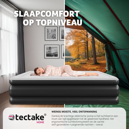 tectake - AirDreams aufblasbare Matratze mit elektrischer Pumpe - Inklusive Tragetasche mit Kordelzugverschluss - Wasserfest - Schlafzimmer - Camping - Gästebett - Abmessungen (LxBxH) 200 x 148 x 44 cm