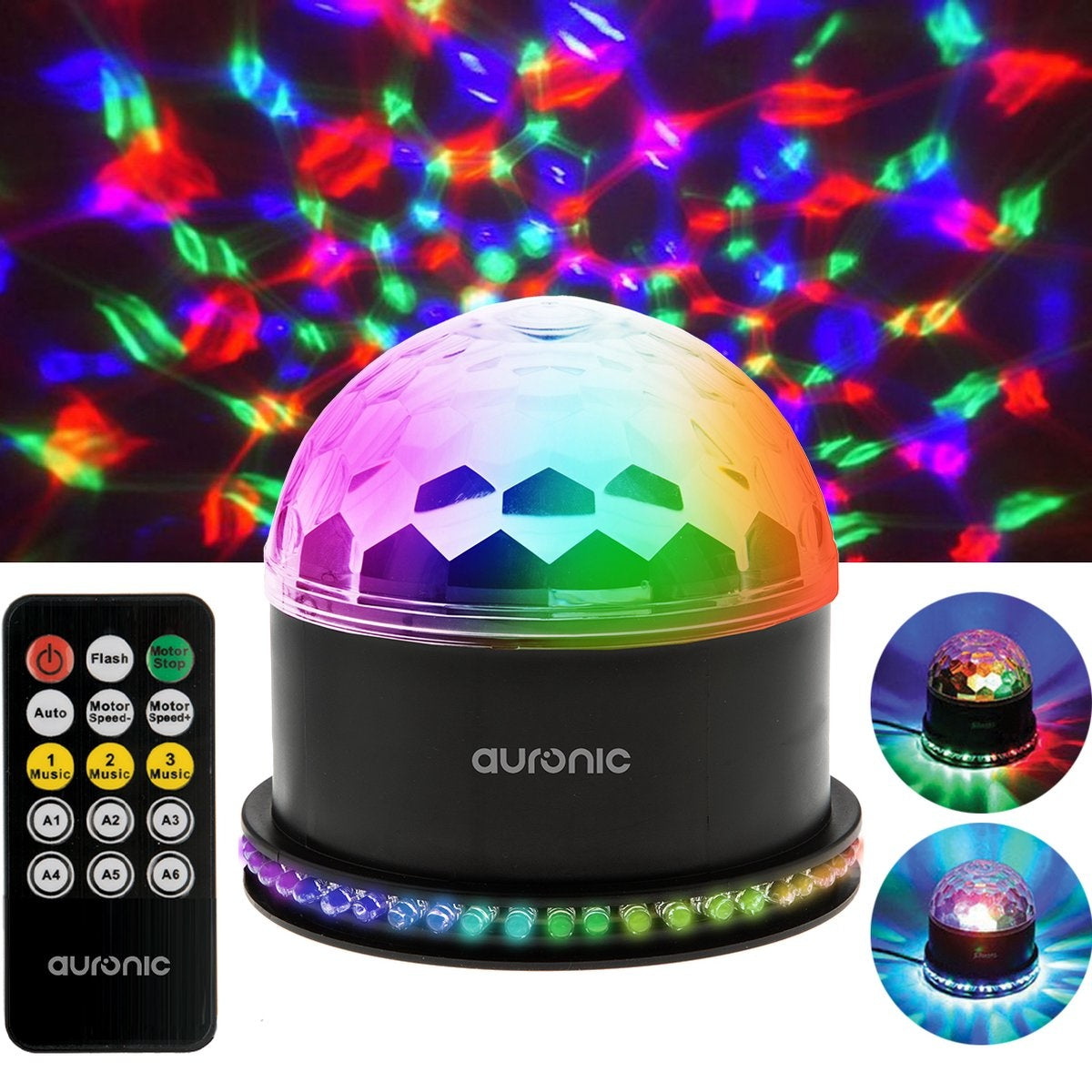 Auronic Rotierende Discolampe - Discokugel - LED - Fernbedienung und musikgesteuert - Kinder/Erwachsene