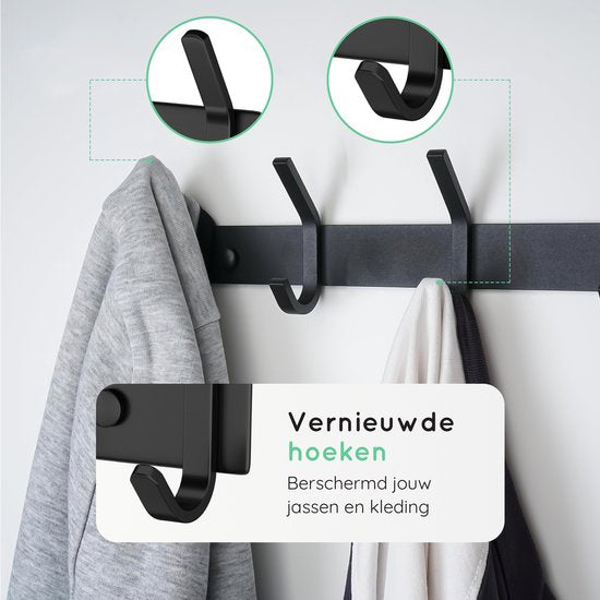 Volcan Wandgarderobe - 16 Haken - Edelstahl - Wandgarderobe zum Aufhängen - Industriell - 3M-Band - Schwarz