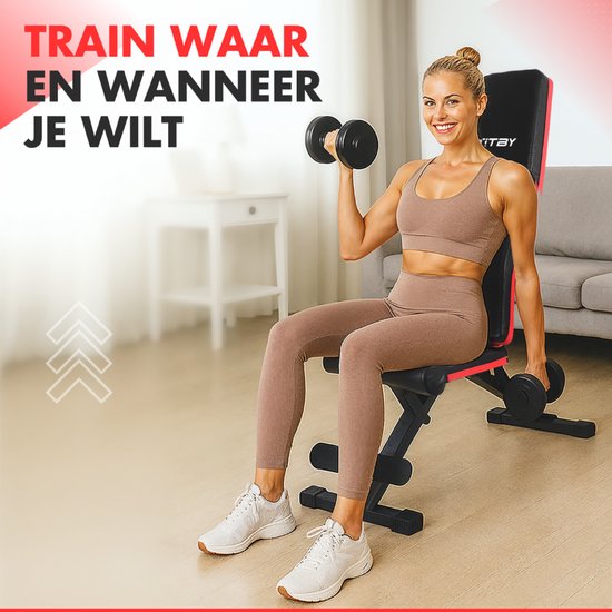 Fitby Fitness Bench - Haltegriffbank - Bankdrücken - Trainingsbank - verstellbar - 150 kg Belastbarkeit - faltbar - schwarz