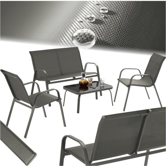 tectake® Gartenset Nora - Moderne Sitzgruppe für 4 Personen - Loungeset mit Gartensofa und 2 Gartenstühlen aus atmungsaktivem, wasserabweisendem Textilgewebe - Balkonset mit Beistelltisch - Luxuriöses Gartenmöbel-Set - Anthrazit