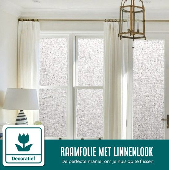 Homewell Raamfolie HR++ 75x300 - Isolerend & Zonwerend - Anti inkijk - Statisch - Linnenlook Grijs 70x300