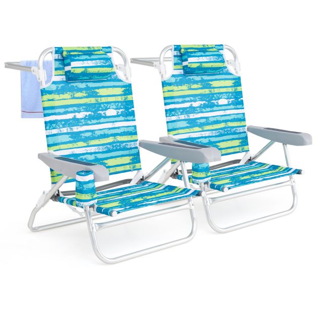 Coast Klappbare Strandstühle 62 x 54 x 80 cm – 2er-Set – 5 Neigungsstufen – Getränkehalter – Grün