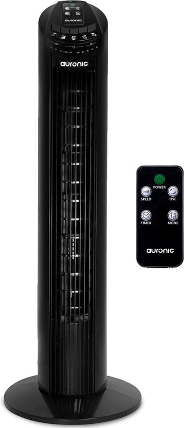 Auronic Tower Fan - Standventilator mit Fernbedienung - Timer - 50W - 45dB - 74cm - Schwarz