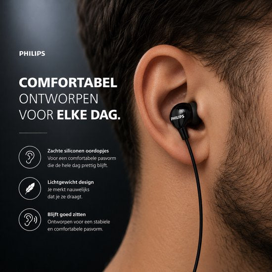 Philips In-Ear-Kopfhörer TAE1156BK – Clear Sound – mit Kabel – Fernbedienung mit Mikrofon – 3,5-mm-Klinkenstecker – Schwarz