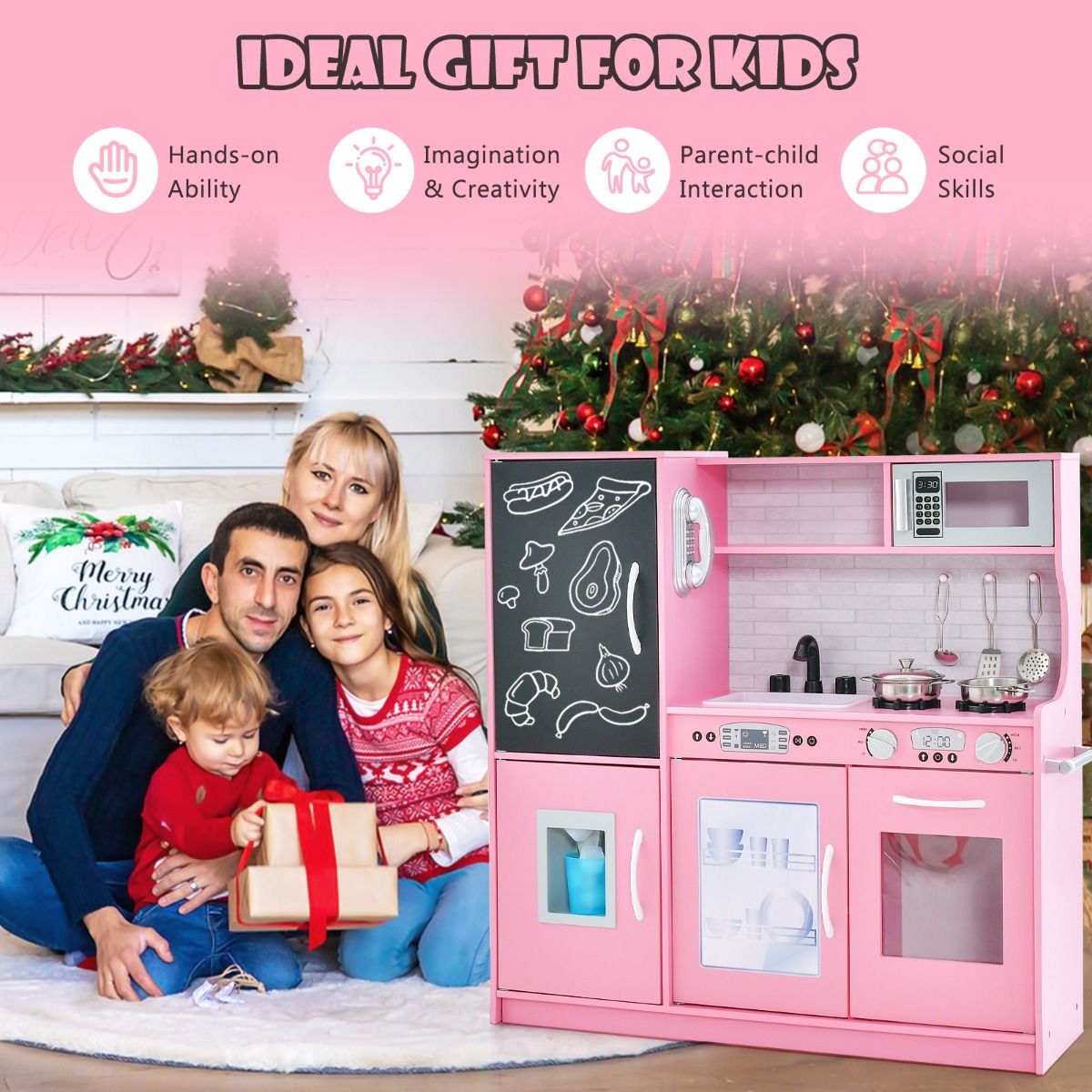 Coast Kinderküche – komplette Spielküche mit Zubehör – Mikrowelle, Eismaschine, Geschirrspüler und Backofen – rosa