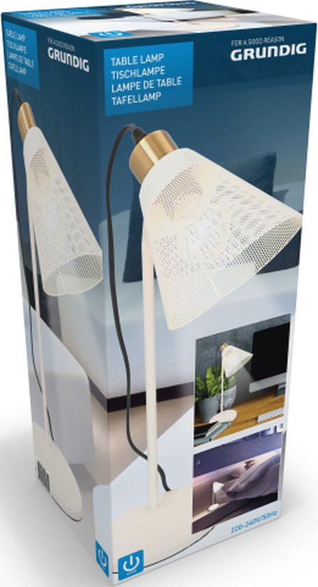 Luxuriöse Grundig Tischleuchte - E27-Fassung - 30cm - Weiß - Mit Ein-/Ausschalter - Stilvolle Beleuchtung für Ihr Interieur