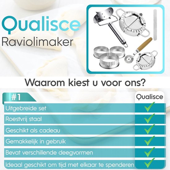 Qualisce Dumpling Maker – Nudelmaschine – Ausstechformen – Ravioli-Ausstecher – Nudelholz – Edelstahl