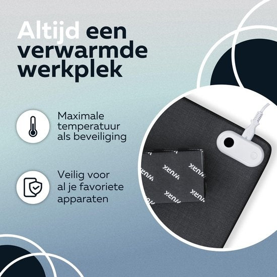 WURK Professional Beheizte Schreibtischunterlage - 30â„ƒ bis 50â„ƒ - Schreibtisch-Organizer - Inklusive Kabelclip - Schwarz - 80x33