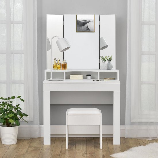 Schminktischhocker aus Holz / Hocker Melly - Weiß - 40 x 30 x 43 cm