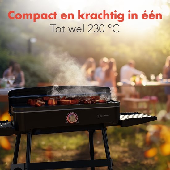 KitchenBrothers Electric BBQ - Steh- und Tischgrill - Tischgrill - Antihaftbeschichtung - 24x50cm Grillfläche - 2200W - Schwarz