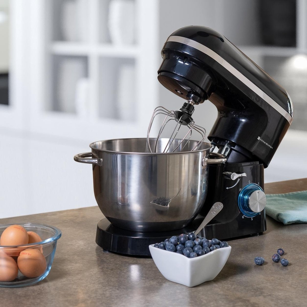 KitchenBrothers Küchenmaschine & Küchenmixer - Inkl. Rührschüssel - 1400 W - 38,7 x 23,8 x 31,4 cm - Schwarz