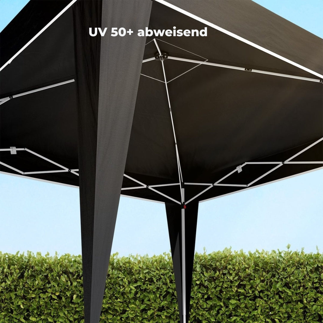 LifeGoods Partyzelt Pavillon - 3x3 m - Einfacher Aufbau - Zusammenklappbar - Wasserdicht - Mit Tragetasche - Schwarz