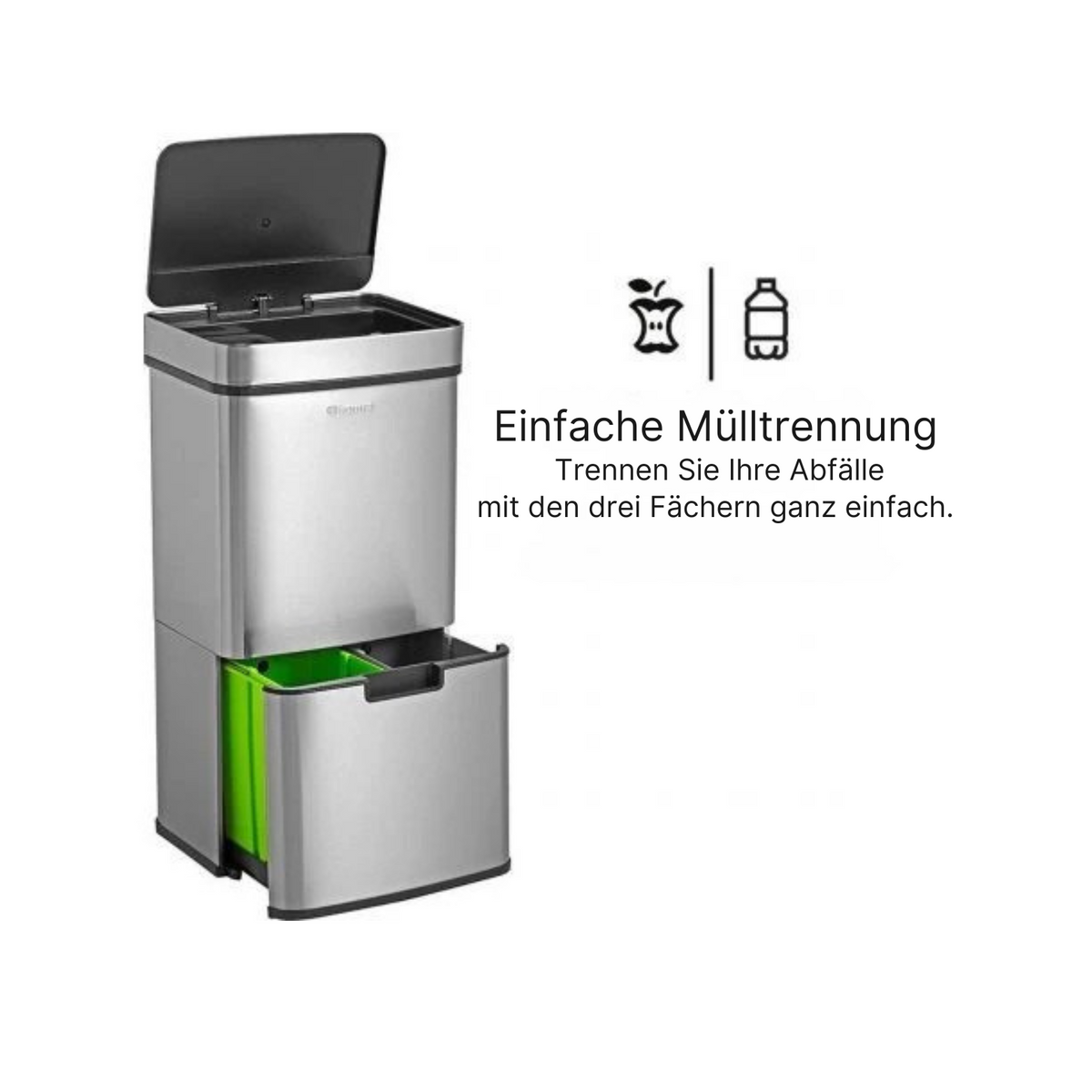 Homra - Mülleimer - 3 Tonnen - 72 Liter (2x12 + 1x48) - mit Infrarotsensor - Edelstahl - Silber