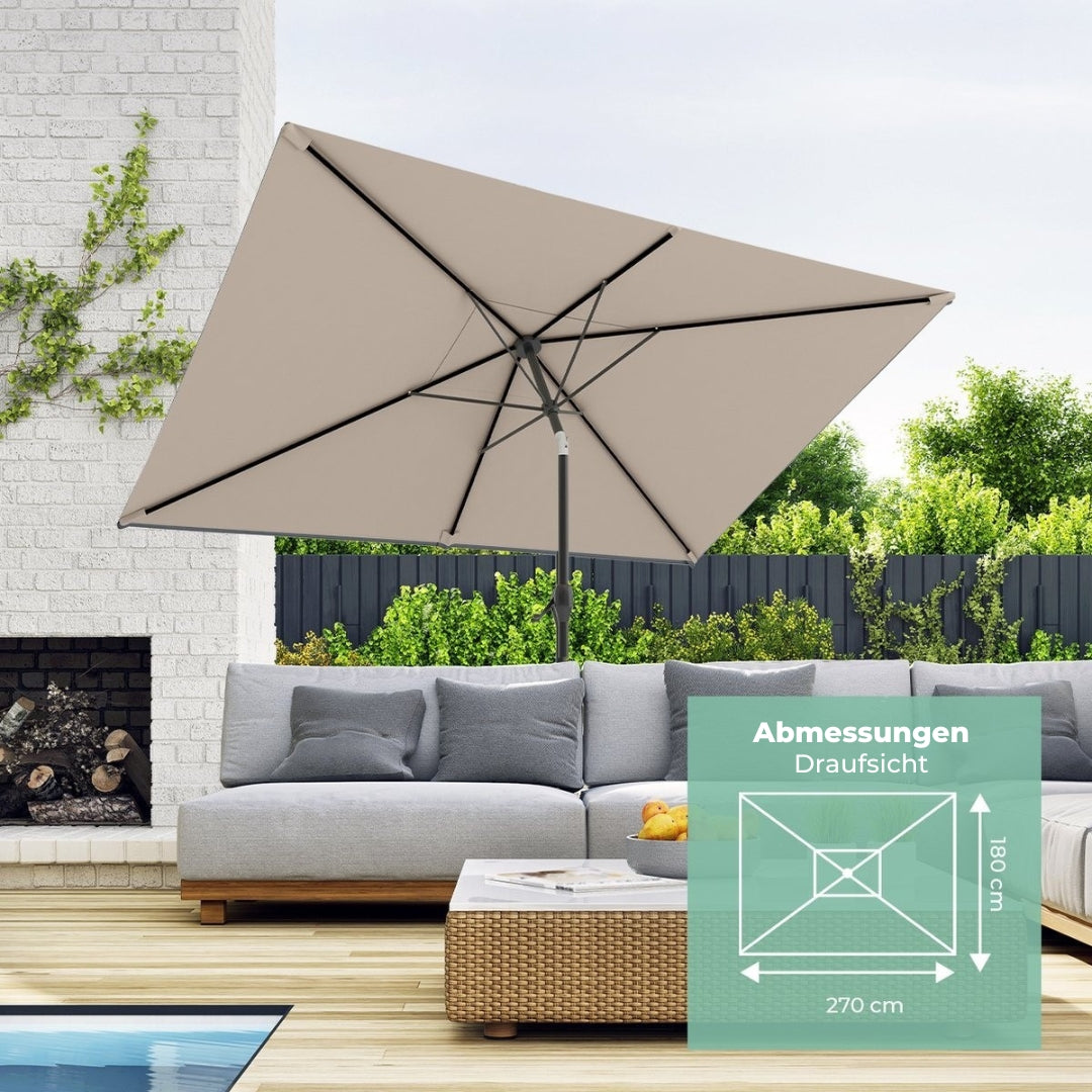 LifeGoods Sonnenschirm - 270x180cm - 30° neigbar - Wasserdicht - Beige