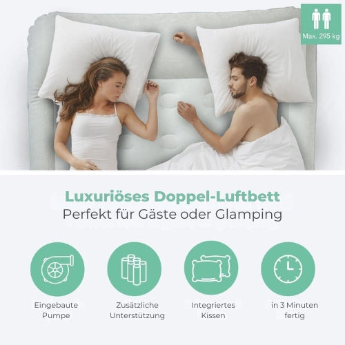 LifeGoods Luftmatratze für 2 Personen - integrierte Pumpe - inkl. Tragetasche und Reparaturset - Blau