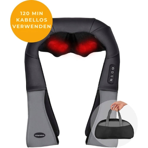 Lifeproducts Shiatsu-Massagekissen - Für Nacken und Rücken - Wärmefunktion - Kabellos - Schwarz