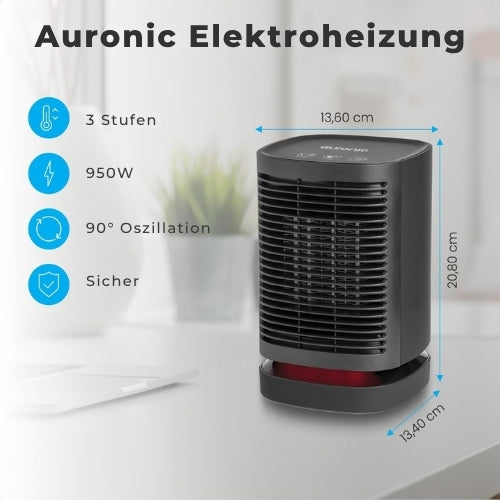 Auronic Elektrische Heizung - 3 Stufen - 950W - Rotierend - Schwarz