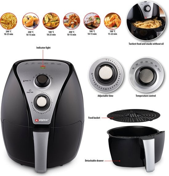 Alpina Airfryer XL - 3.2L - 80 bis 200°C - 1500W - Schwarz