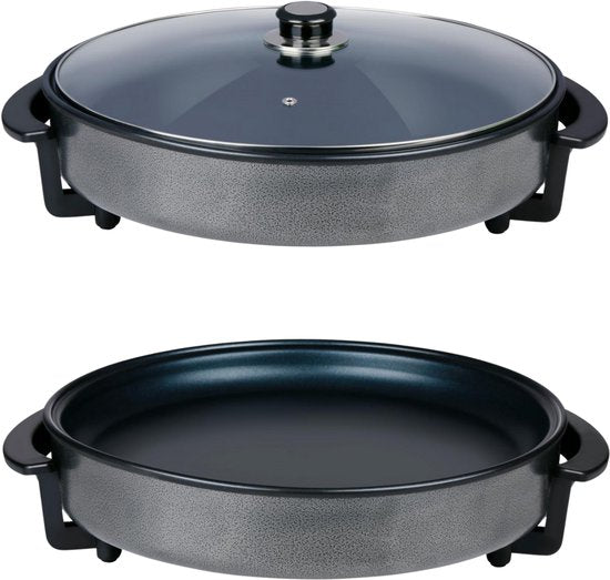 Alpina Pfanne – Party-Pfanne mit Deckel und Thermostat – Antihaftbeschichtung zum Braten und Warmhalten – 1500 W elektrische Pfanne mit Glasdeckel – Cool-Touch-Griffe – Ø 40 cm