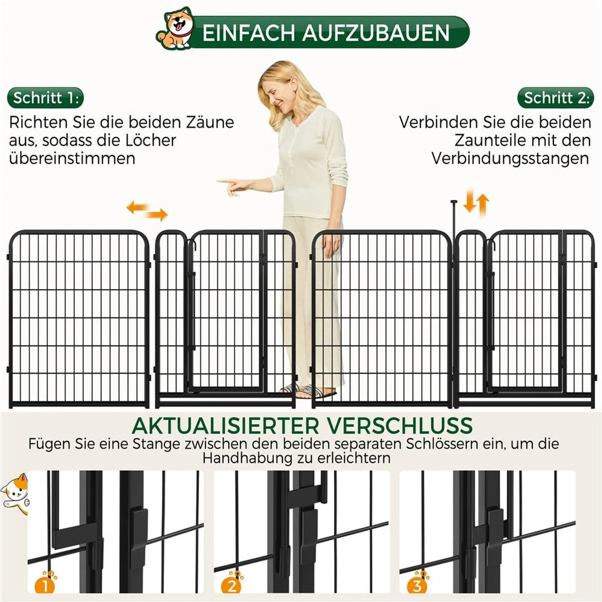 Yaheetech – Sicherer und flexibler Hundepark mit 6 Elementen, 80 cm – Mattschwarz – Metall