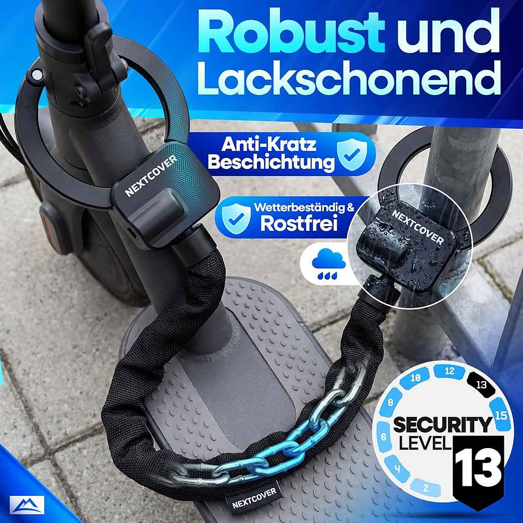 NEXTCOVER E-Scooter-Schloss – Kettenschloss – 90 cm – Steel-Secure – 3 Schlüssel