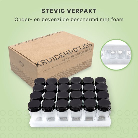 S.old - 24 Glasgewürzdosen quadratisch mit Deckel schwarz - Gewürzstreuer - Komplettset mit Streudeckeln, vorgedruckten Aufklebern und Trichter - Fassungsvermögen 120 ml - 10,5 x 4,3 cm