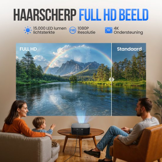 Strex Beamer - Smart 1080P Full HD Projektor - 4K Unterstützung - WiFi & Bluetooth - Eingebaute Lautsprecher - Tragbarer Mini Beamer Heimkino - WhaleOS - Inklusive Aufbewahrungstasche
