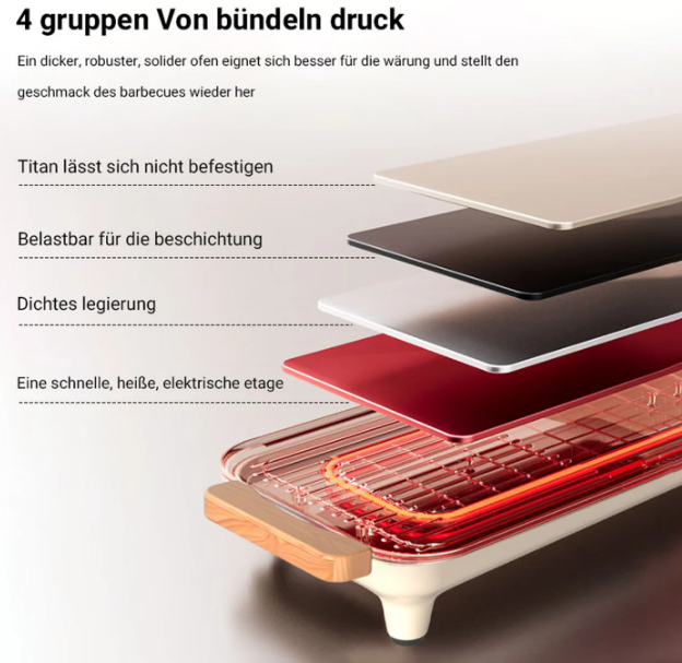 Woox Elektrogrill aus Aluminium – 56 x 26 x 7,5 cm – 1360 W mit Antihaftbeschichtung