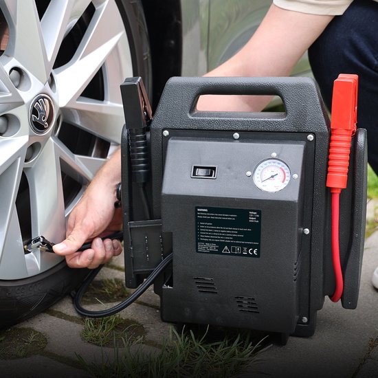 Carpoint Starthilfe – 12 Volt – mit Luftkompressor – Spitzenleistung 400 A – Aufladen mit 230-Volt- oder 12-Volt-Adapter