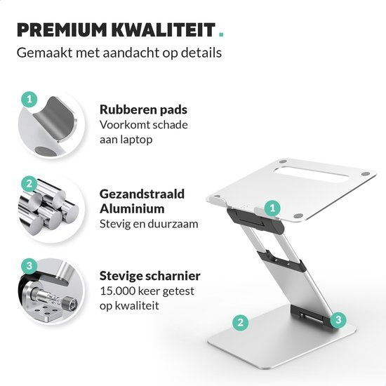 LURKÂ® Laptop-Ständer Ergonomisch - Aluminium Laptop-Halterung - Stehend arbeiten - Verstellbar und klappbar - Silber