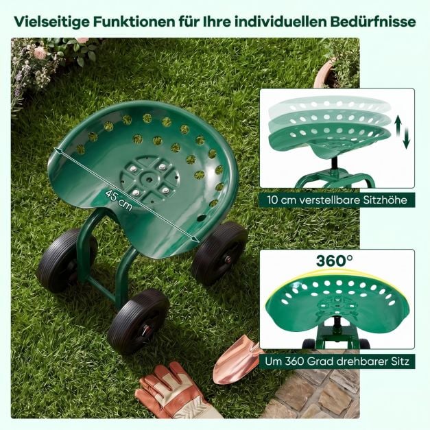 Coast Gartenstuhl auf Rollen – um 360° drehbar – 40–50 cm – Grün